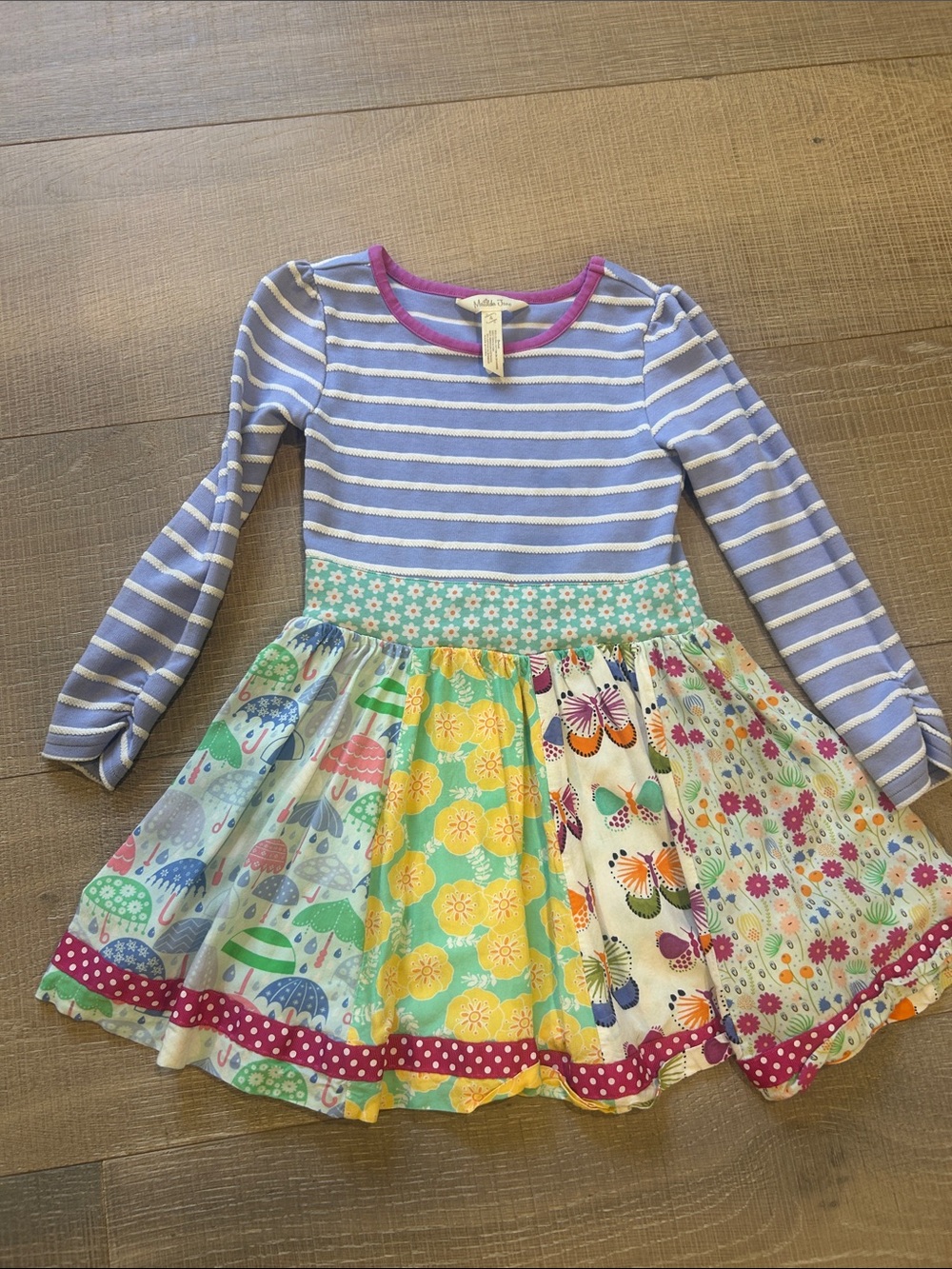 Girls'  Matilda Jane Multi-Pattern Long Sleeve Dress - Purple Stripe Bodice